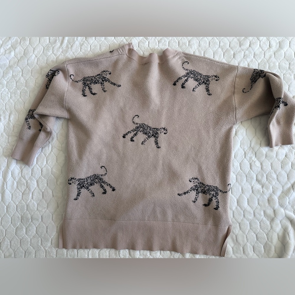 Catherine Malandrino Brown V Neck Sweater with Black Leopard Print Sz 1X - Picture 3 of 3